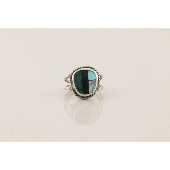 Sterling Silver Turquoise Abalone Onyx Malachite Ring Size 10 1/2 - Picture 3 of 7